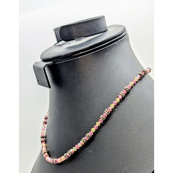 Elise Ryan 925 Sterling Silver Pink Clear Bicone Crystal Bead 18" Necklace - Picture 2 of 9